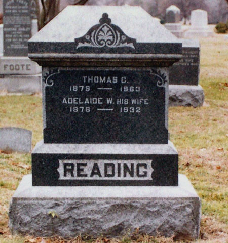 Grave stone for Thomas Reading and Adelaide Waterbury